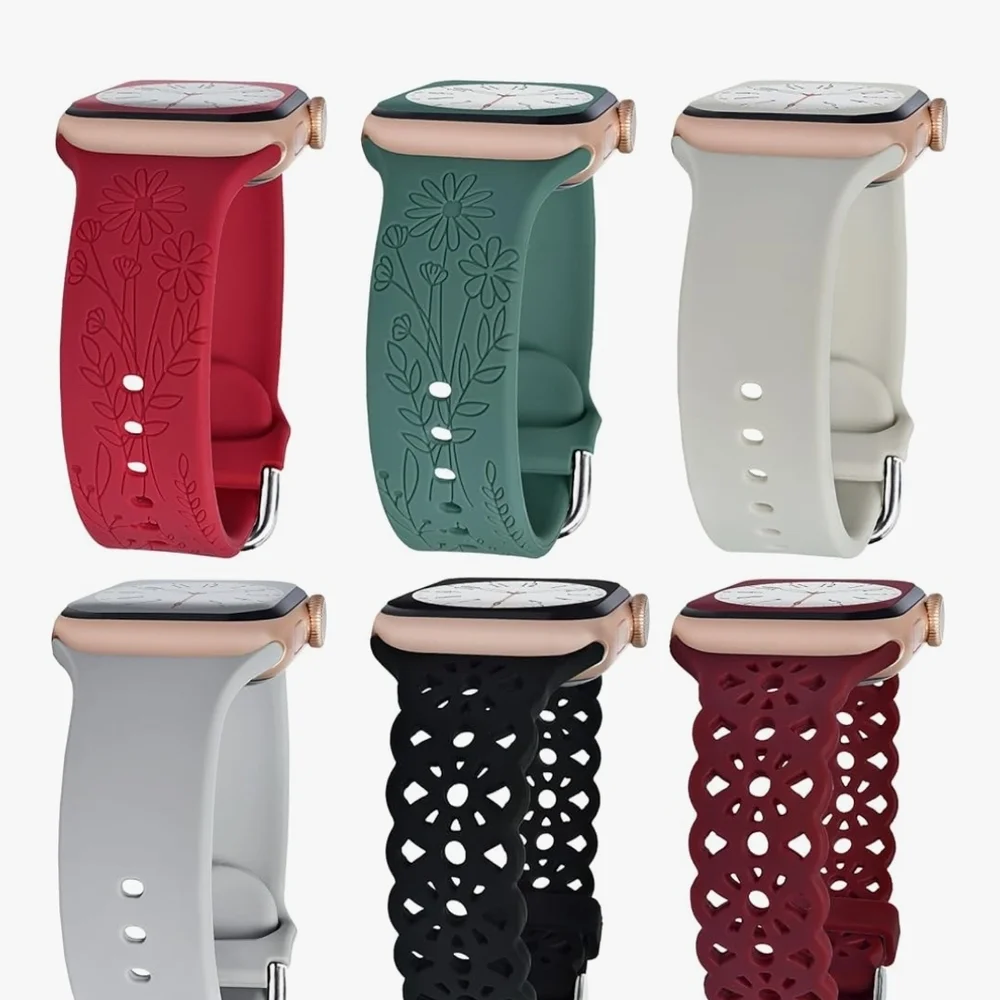 Floral and Geometric Smartwatch Case Set - Red, Green, White, Gray, Black